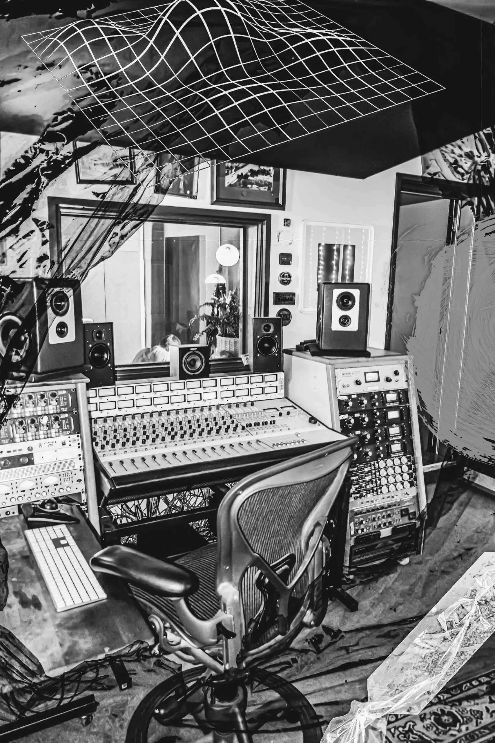 The Rupert Neve Designs 5088 console in Studio, in black and white
